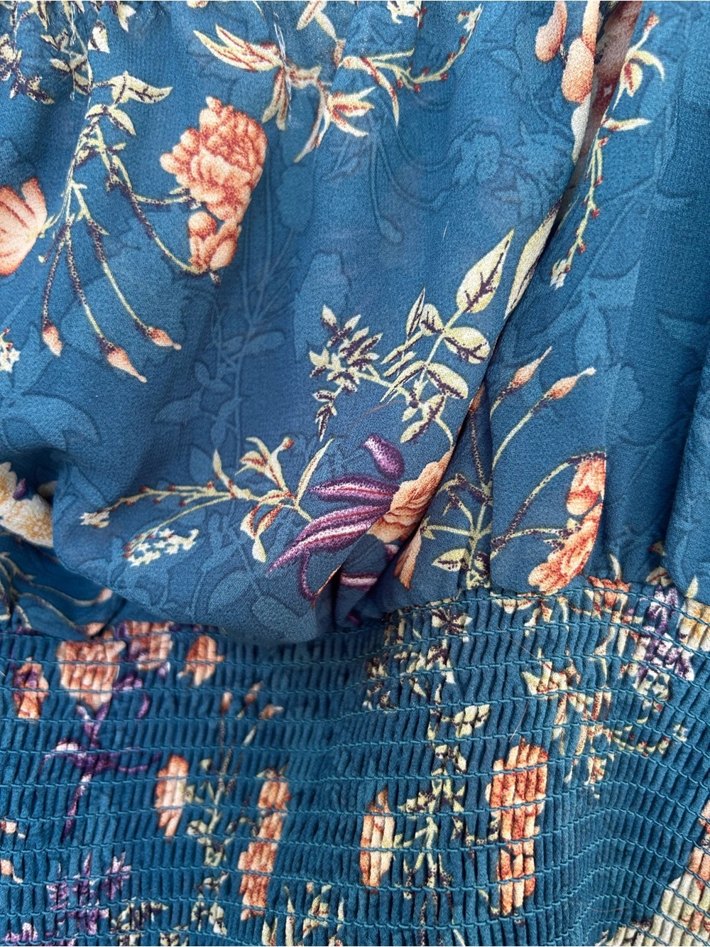 NATURAL LIFE Teal Floral Tie-Strap Smocked Peplum Top - Picture 5 of 5